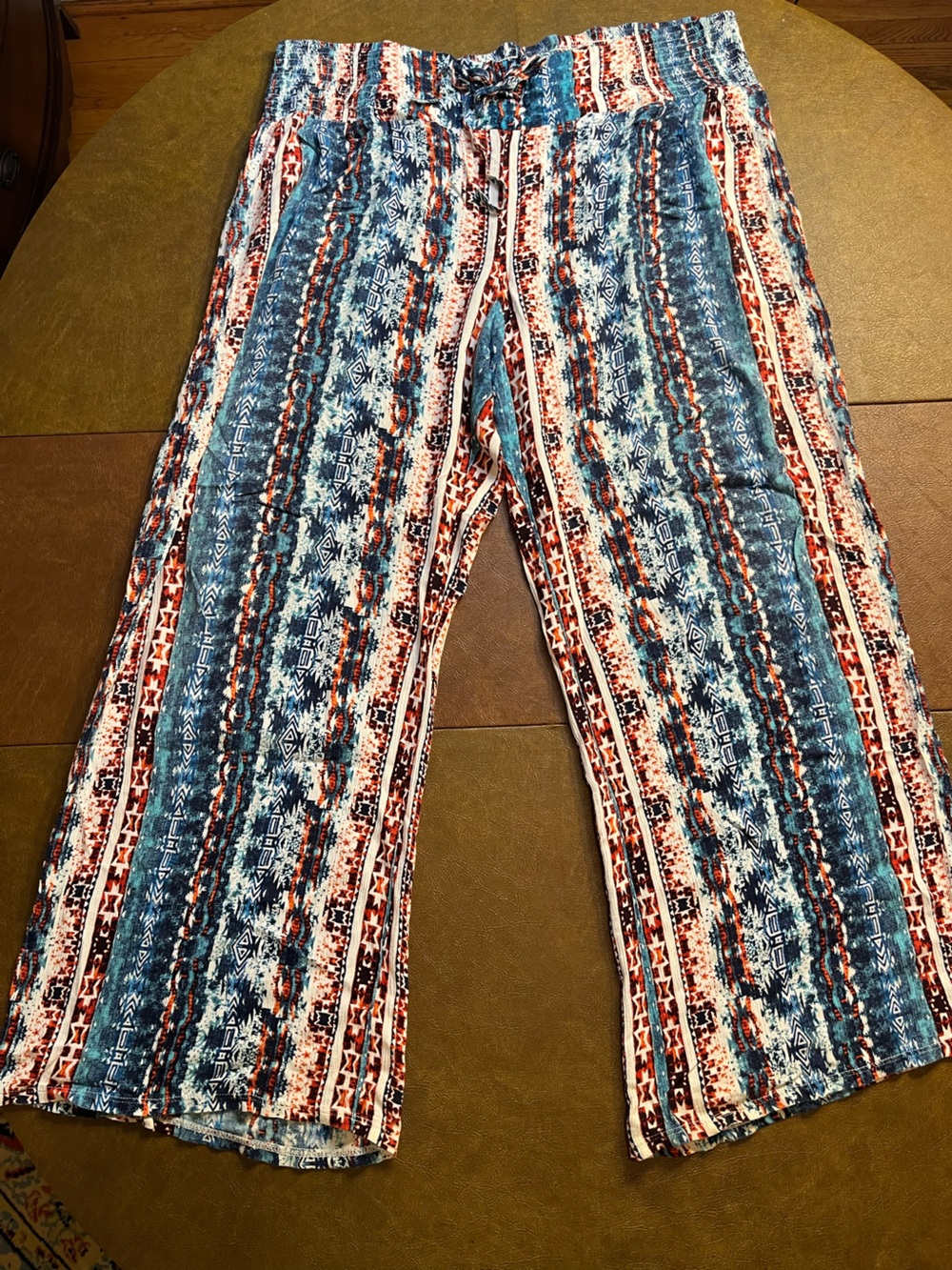 Christian Siriano Palazzo Pants Blue and Rust Pattern XXL